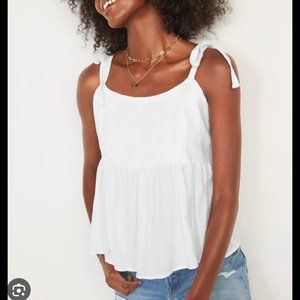 white shoulder tie up peplum tank